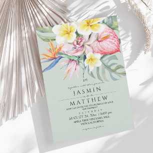 Tropical Floral Botanical Sage Green Wedding Invitation