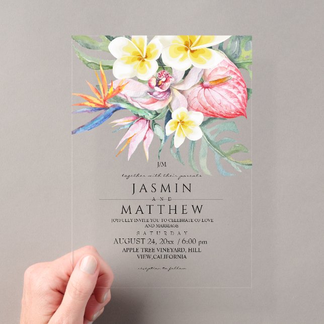  Tropical Floral Botanical Wedding Acrylic Invitations (Insitu (Handheld))