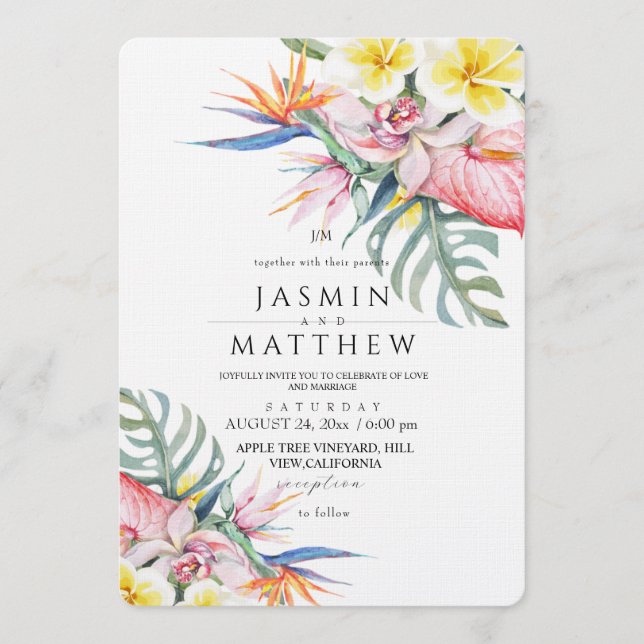  Tropical Floral Botanical Wedding Invitation (Front)
