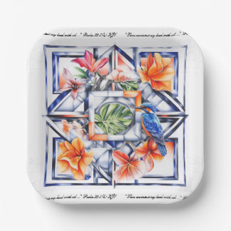 Tropical Floral, Botanical with Bird Paper Plate