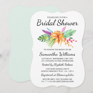 Tropical Floral Bouquet Beach Bridal Shower Invitation