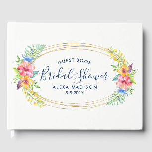 Tropical floral bouquet modern oval frame guest book