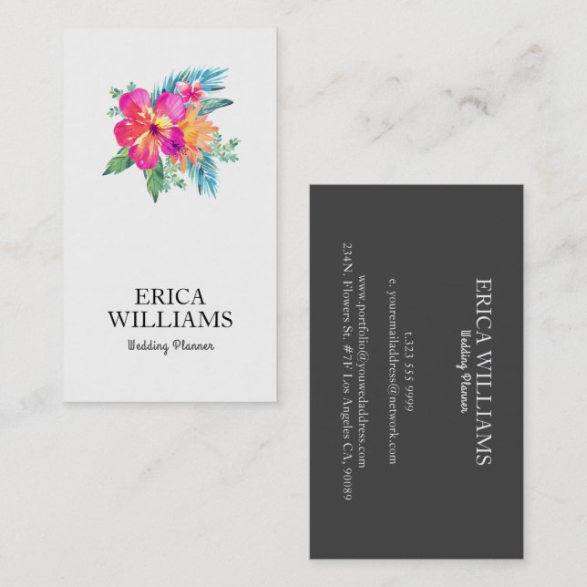 Tropical Floral Bouquet Wedding Planner Business Card (Front/Back)