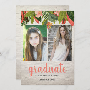 Tropical Floral Brick Graduation Photo Invitation