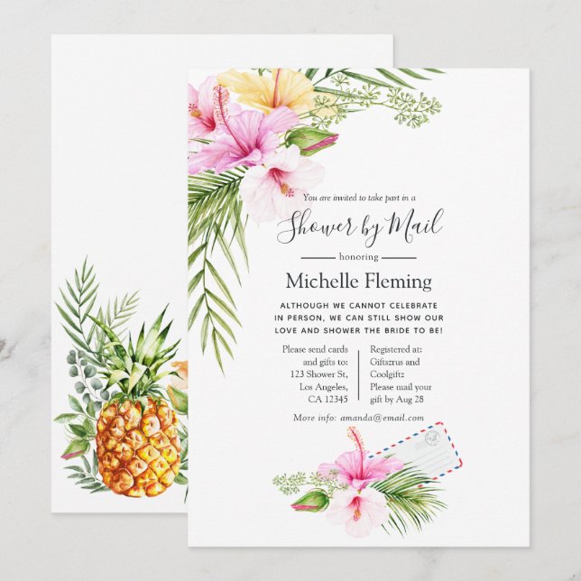 Tropical Floral Bridal or Baby Shower by Mail Invitation (Front/Back)