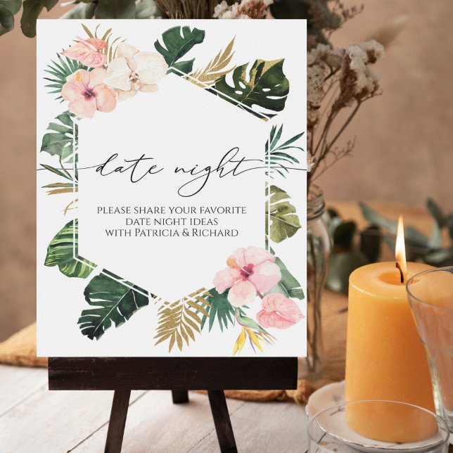 Tropical Floral Bridal Shower Date Night Jar Sign (Creator Uploaded)