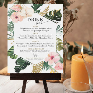 Tropical Floral Bridal Shower Drinks Menu Sign