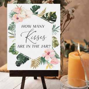 Tropical Floral Bridal Shower How Many Kisses Sign