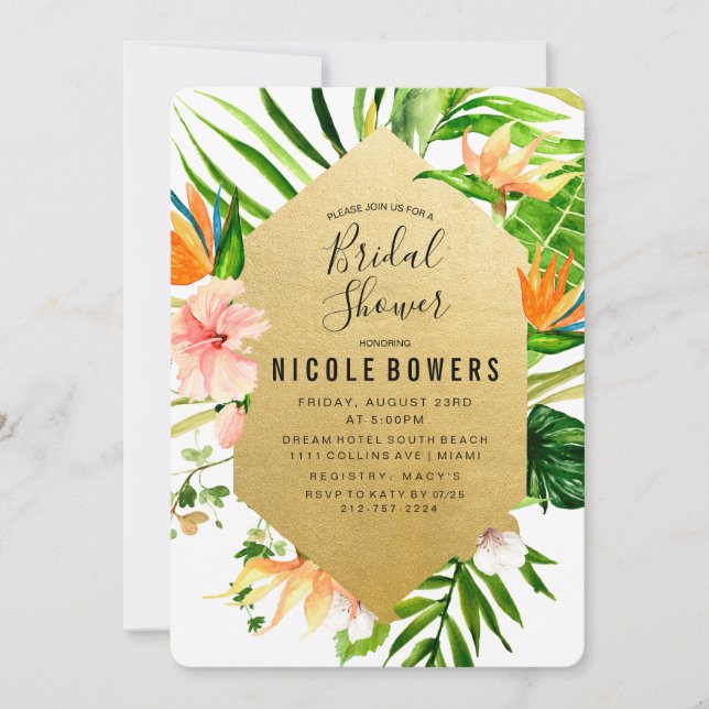 Tropical Floral Bridal Shower Invitation (Front)