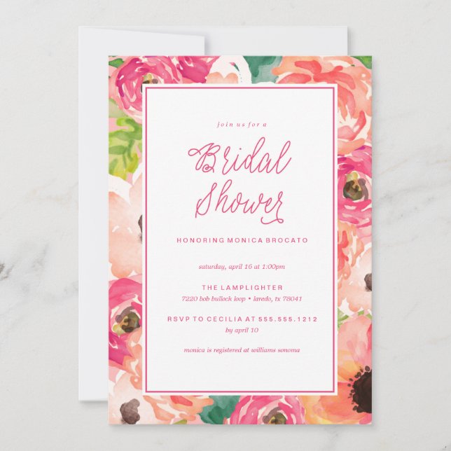 TROPICAL FLORAL bridal shower invitation (Front)