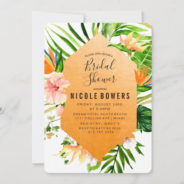 Tropical Floral Bridal Shower Invitation (Front)