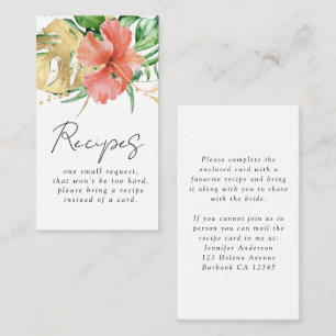 Tropical Floral Bridal Shower Recipe Request Enclosure Card