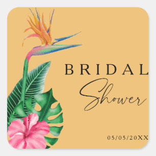 Tropical floral  bridal shower  square sticker