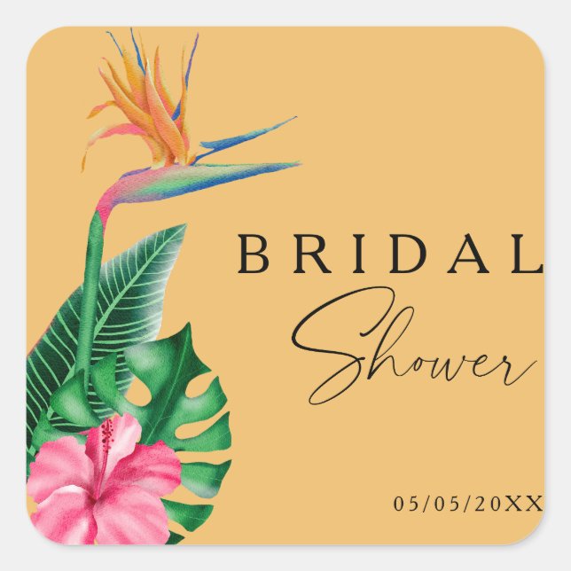 Tropical floral  bridal shower  square sticker (Front)