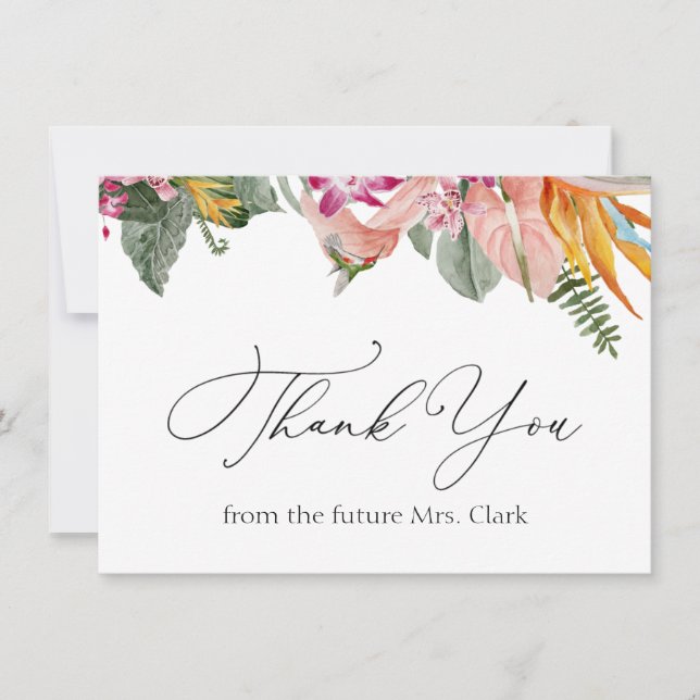Tropical Floral Bridal Shower Thank You  Card (Front)