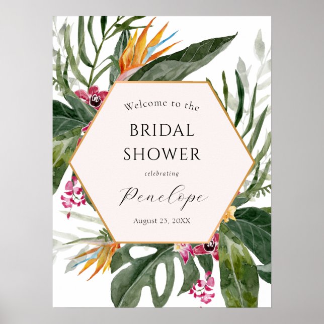 Tropical Floral Bridal Shower Welcome Sign (Front)