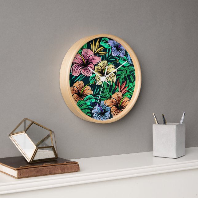 Tropical Floral Bright Colours Clock (Office)