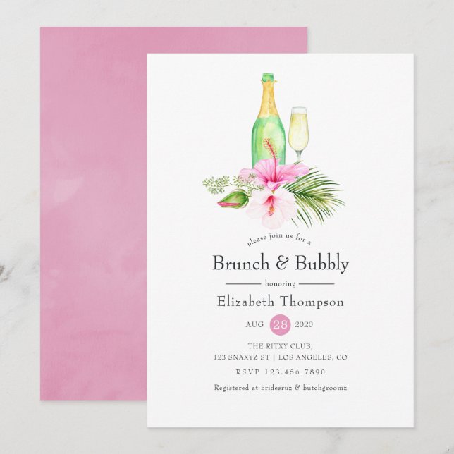 Tropical Floral Brunch and Bubbly Bridal Shower Invitation (Front/Back)