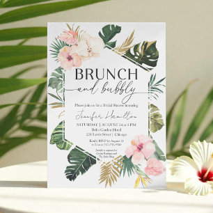 Tropical Floral Brunch and Bubbly Bridal Shower Invitation