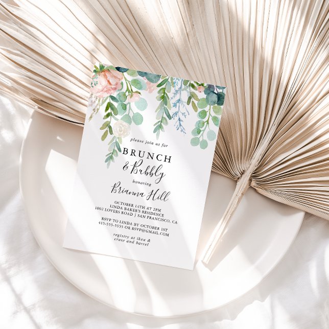 Tropical Floral Brunch and Bubbly Bridal Shower Invitation (Creator Uploaded)