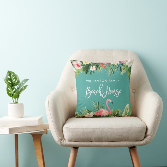 Tropical Floral Brush Script Family Beach House Cushion (Chair)