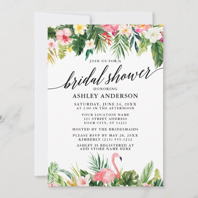 Tropical Floral Calligraphy Bridal Shower Invitation (Front)