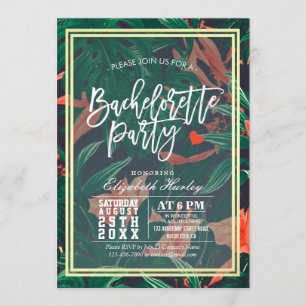 Tropical Floral Chic Gold Frame Bachelorette Party Invitation