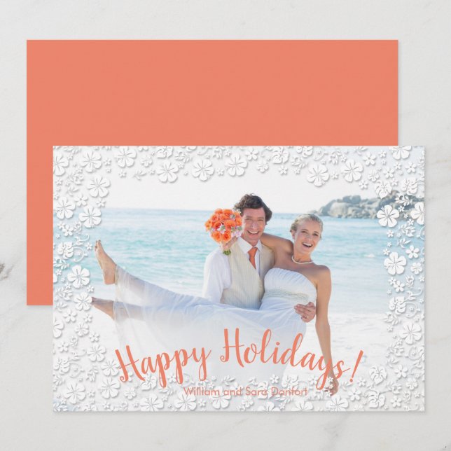 Tropical Floral Christmas Photo Holiday Card (Front/Back)