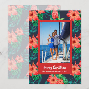 Tropical Floral Christmas Photo Holiday Card