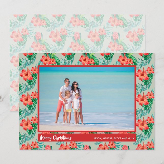 Tropical Floral Christmas Photo Holiday Card (Front/Back)