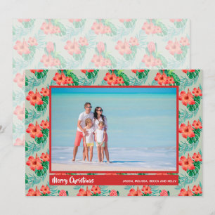 Tropical Floral Christmas Photo Holiday Card