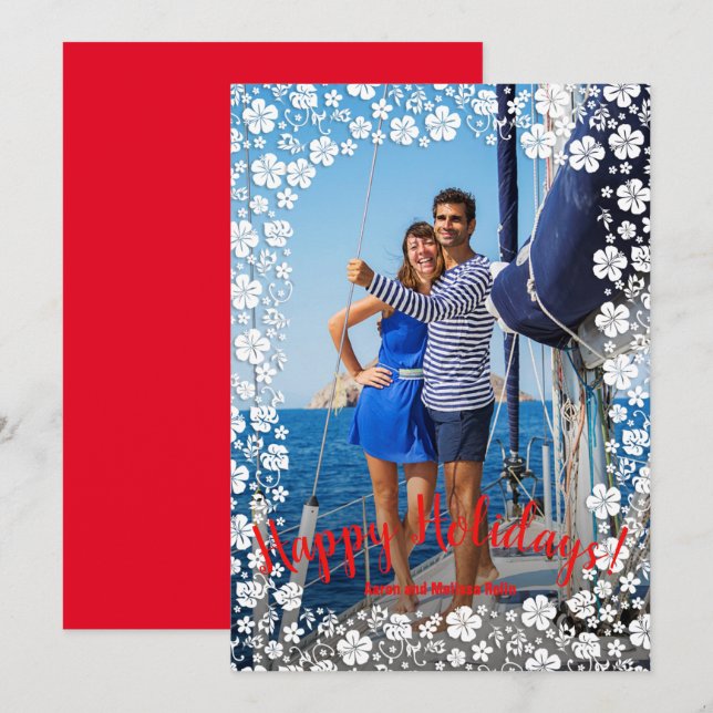 Tropical Floral Christmas Photo Holiday Card (Front/Back)