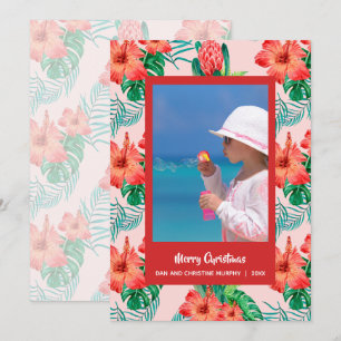 Tropical Floral Christmas Photo Holiday Card