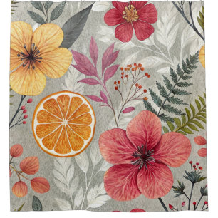 Tropical Floral & Citrus Shower Curtain