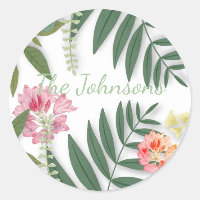 Tropical Floral  Classic Round Sticker (Front)