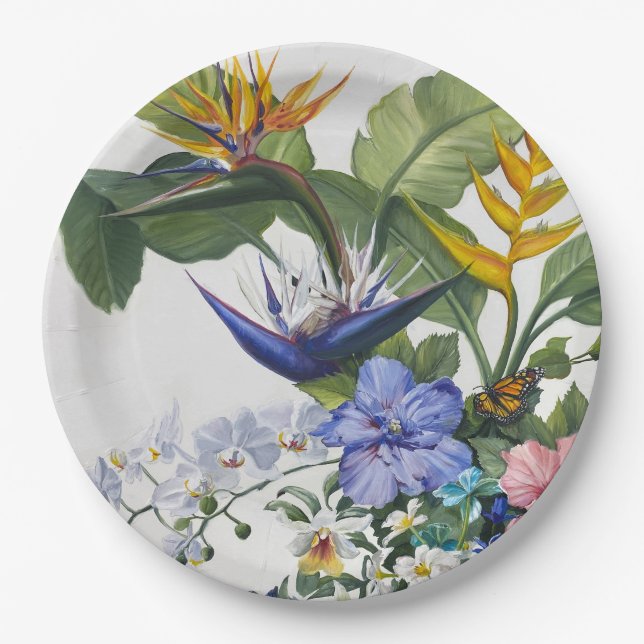 Tropical Floral Cocktail Napkin Paper Plate (Front)