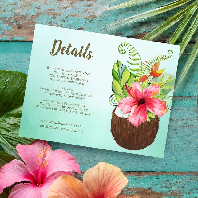 Tropical Floral Coconut Guest Information Wedding Enclosure Card (Creator Uploaded)