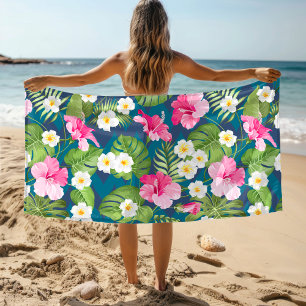 Tropical Floral Colourful Girly Watercolor Pattern Beach Towel