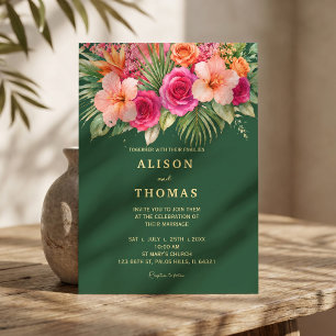 Tropical Floral Colourful Hibiscus & Greenery Invitation