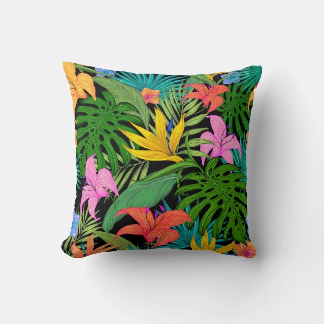 Tropical Floral Colourful Leaves Cushion (Front)