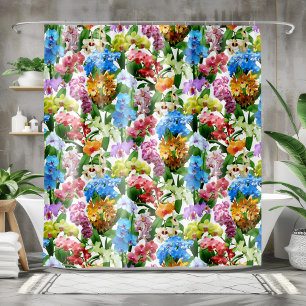 Tropical Floral Colourful Orchids Summer Shower Curtain