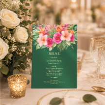 tropical floral Colourful wedding Menu
