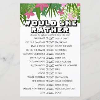 Tropical Floral Customisable Would She Rather Game