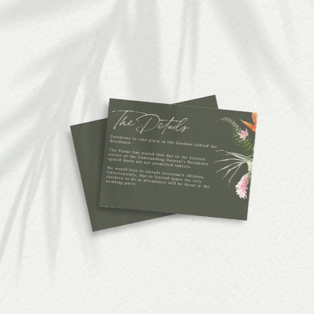 Tropical Floral Dark Green Wedding Details Enclosure Card (Creator Uploaded)