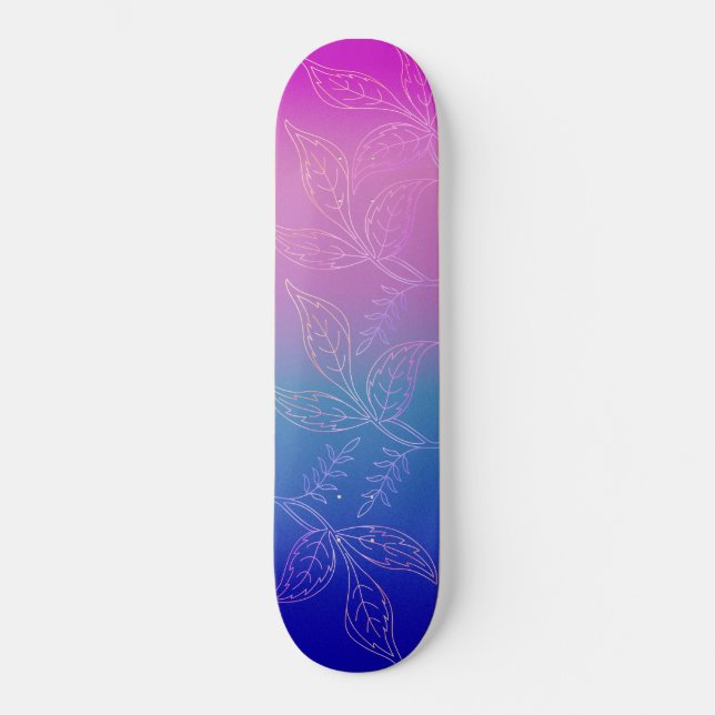 Tropical Floral Dark Ombre Raspberry Teal Blue Skateboard (Front)