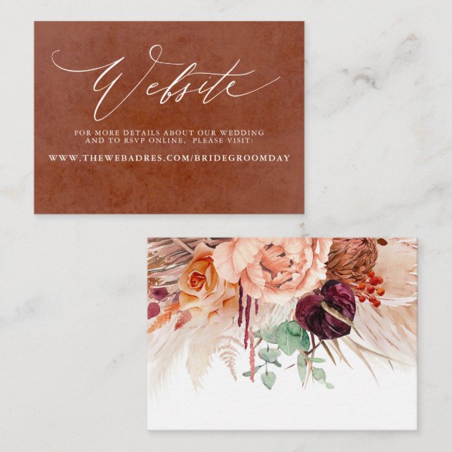 Tropical Floral Desert Wedding Website Card (Front/Back)