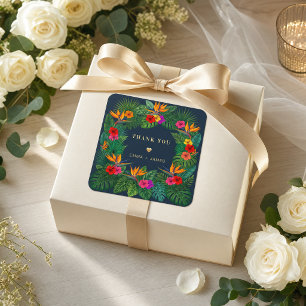 Tropical Floral Design Hibiscus & Greenery Square Sticker
