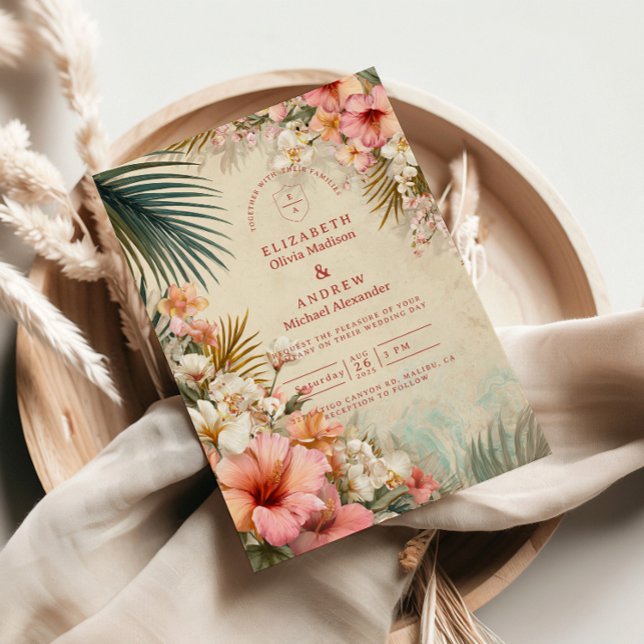 Tropical Floral Destination Wedding Invitation (Creator Uploaded)