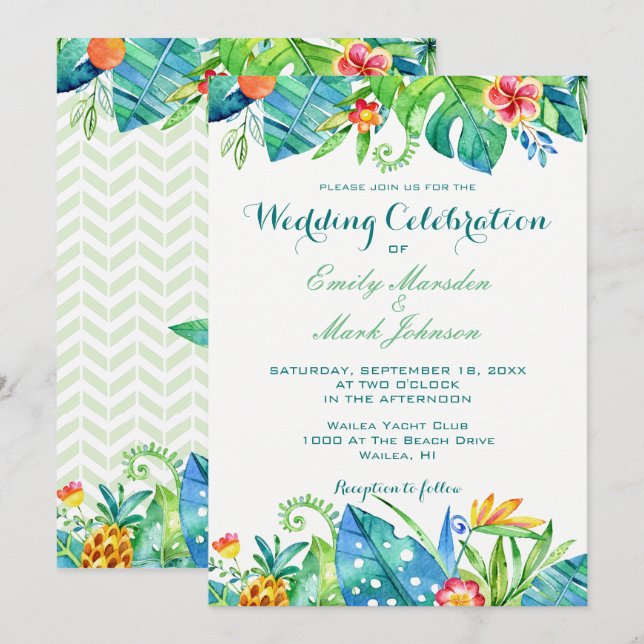 Tropical Floral Destination Wedding Invitation (Front/Back)
