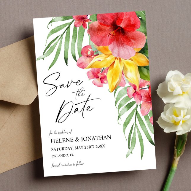 Tropical Floral Destination Wedding Save The Date (Tropical Floral Destination Wedding Save The Date)